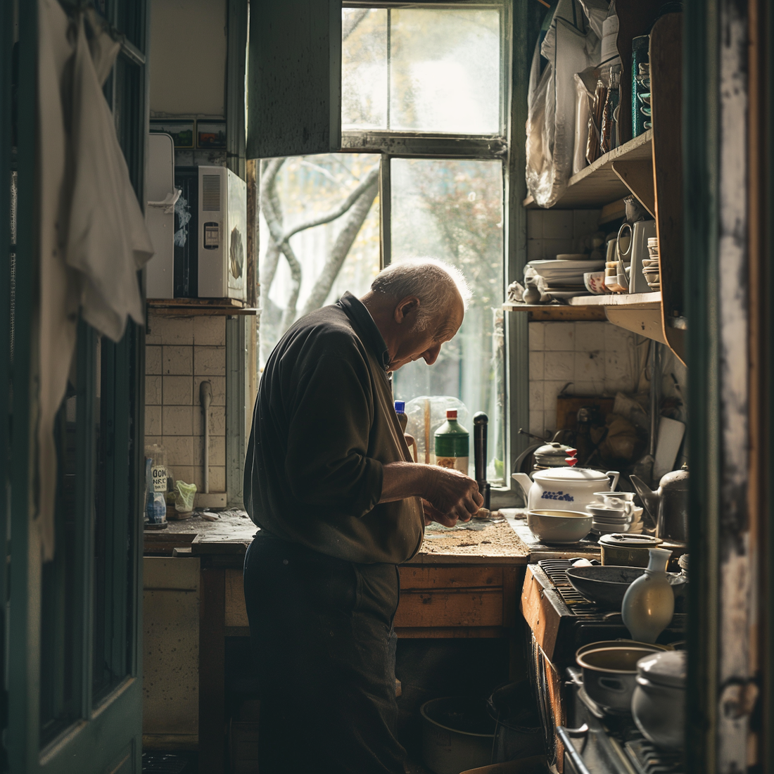 Staré dekorácie a textílie na drevenom stole